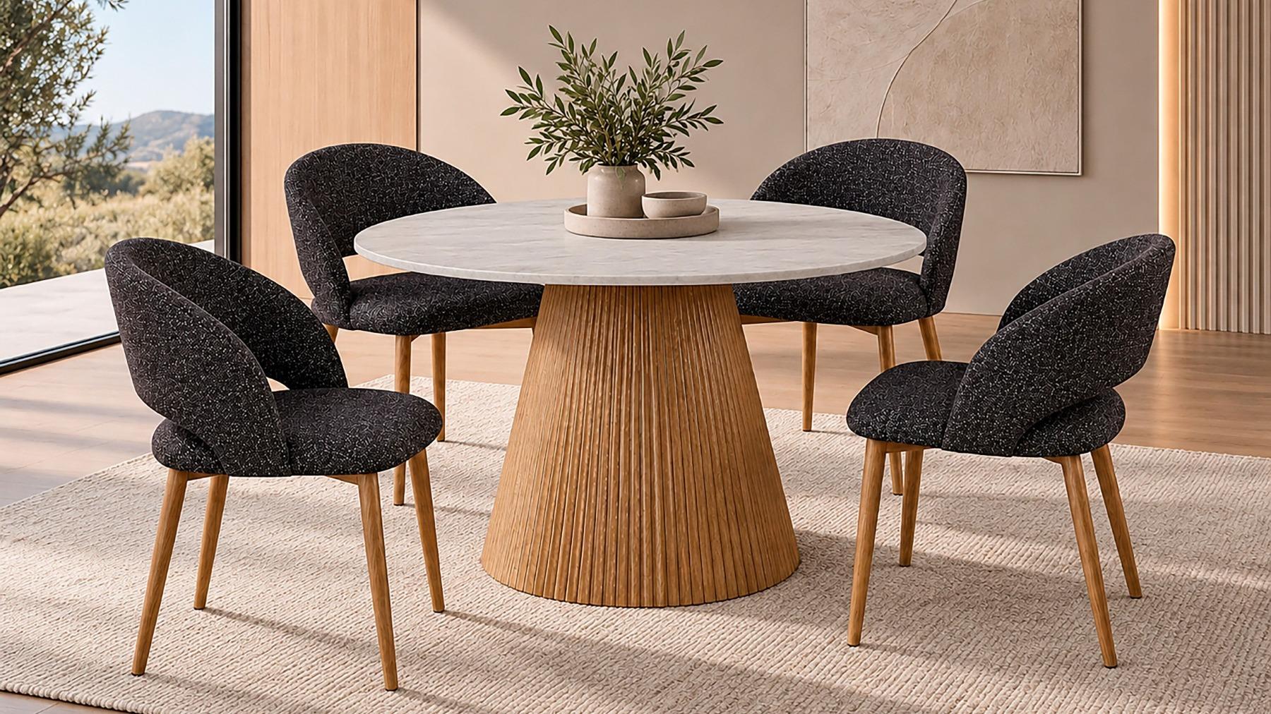 Amiro Natural 5-Piece Dining Table Set with Fabric Dining Chair - Graphite 