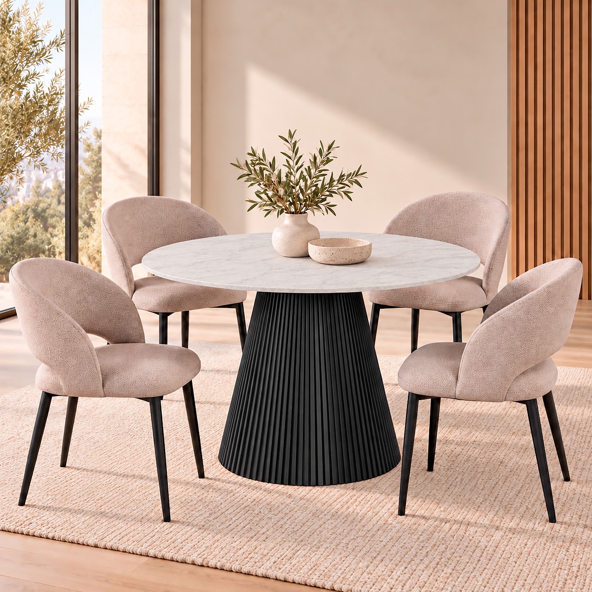Amiro Black 5-Piece Dining Table Set with Fabric Dining Chair - Fawn ...