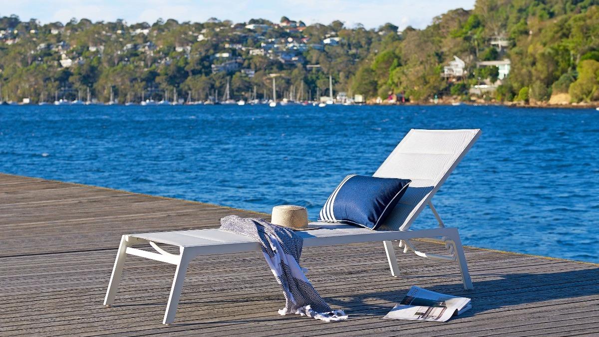 Bonnie Outdoor White Padded Sun Lounge Harvey Norman