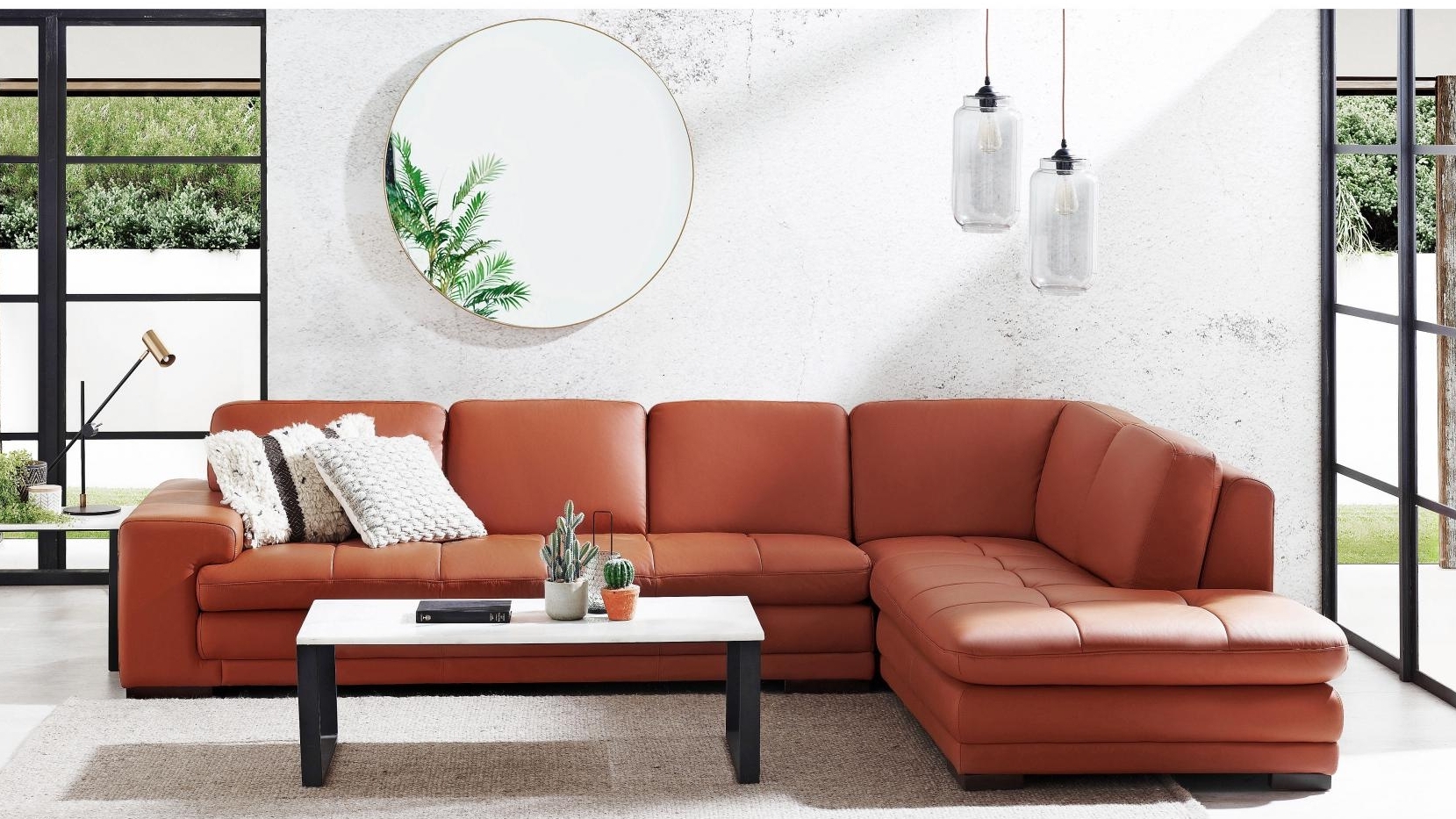 Callum Leather Corner Sofa with Chaise - Terracotta