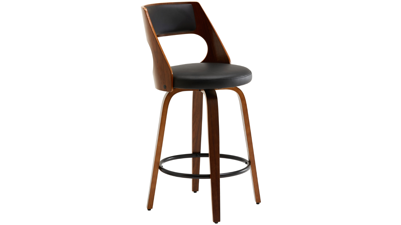 Catalina Walnut Frame Swivel Bar Stool – Black PU