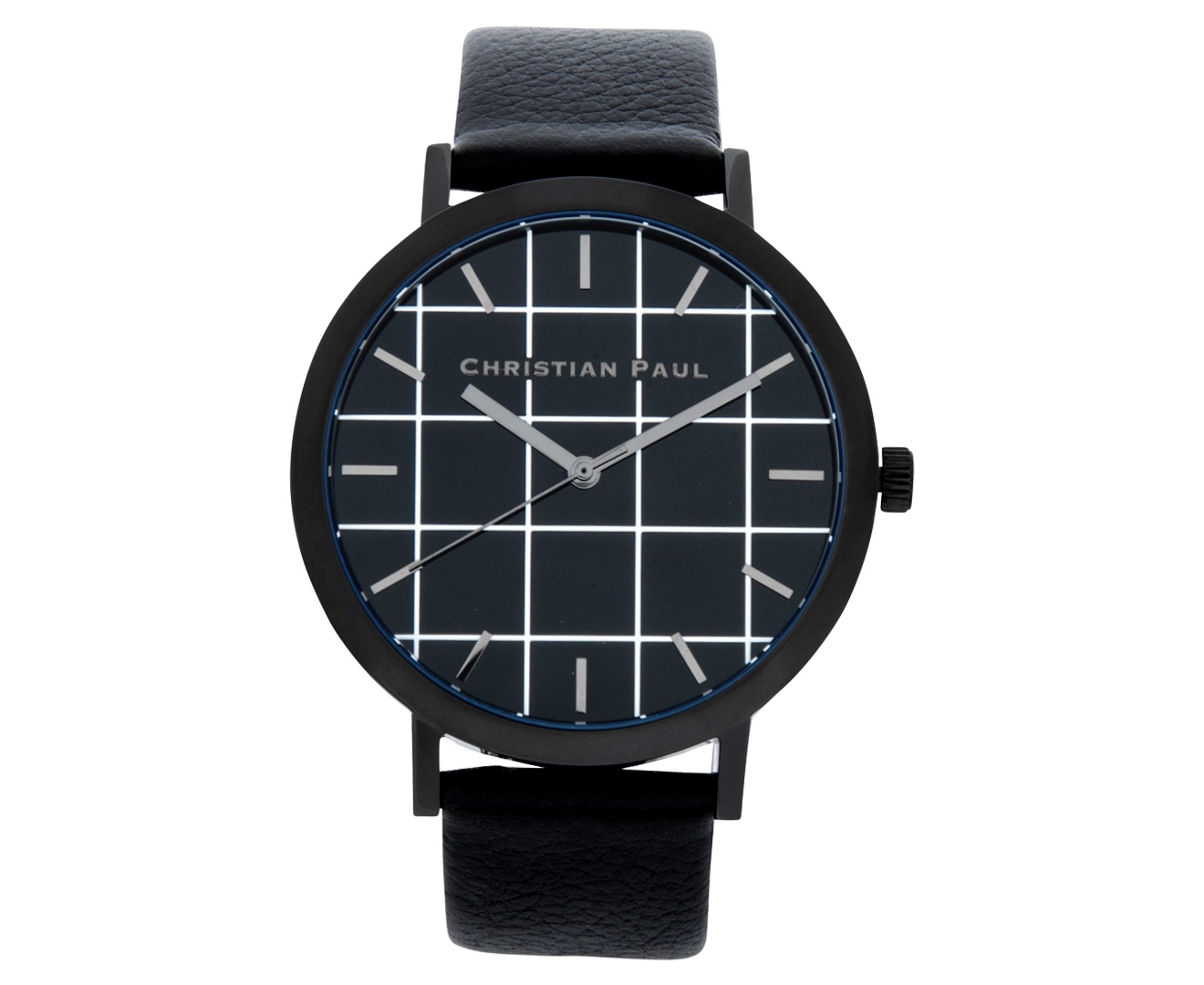 Christian Paul Men's 4.3cm The Strand Grid Leather Watch - Black