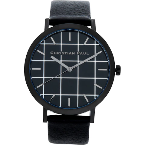Christian Paul Men's 4.3cm The Strand Grid Leather Watch - Black