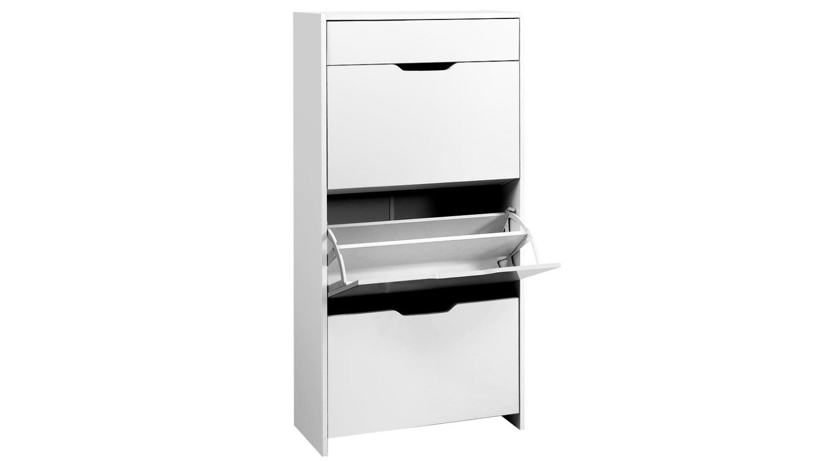 Artiss High Gloss 3 Tier Shoes Storage Drawer with Rack Shelf - White