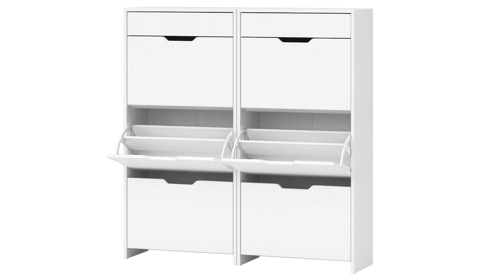 Artiss 2 Piece Shoe Cabinet Organiser with 3 Flip Drawer - High Gloss White