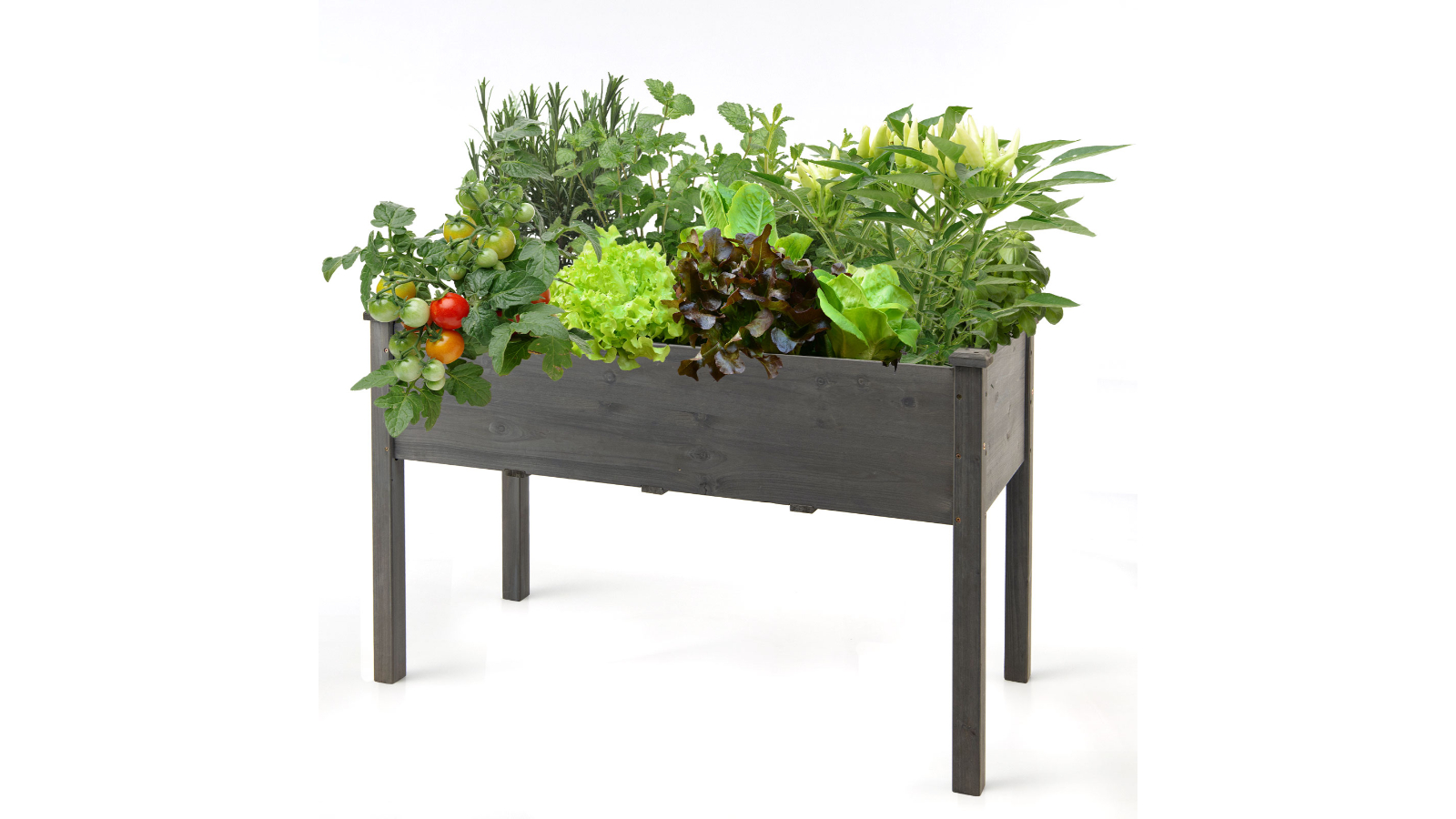 Costway Fir Wood Raised Planter Box Stand - Grey