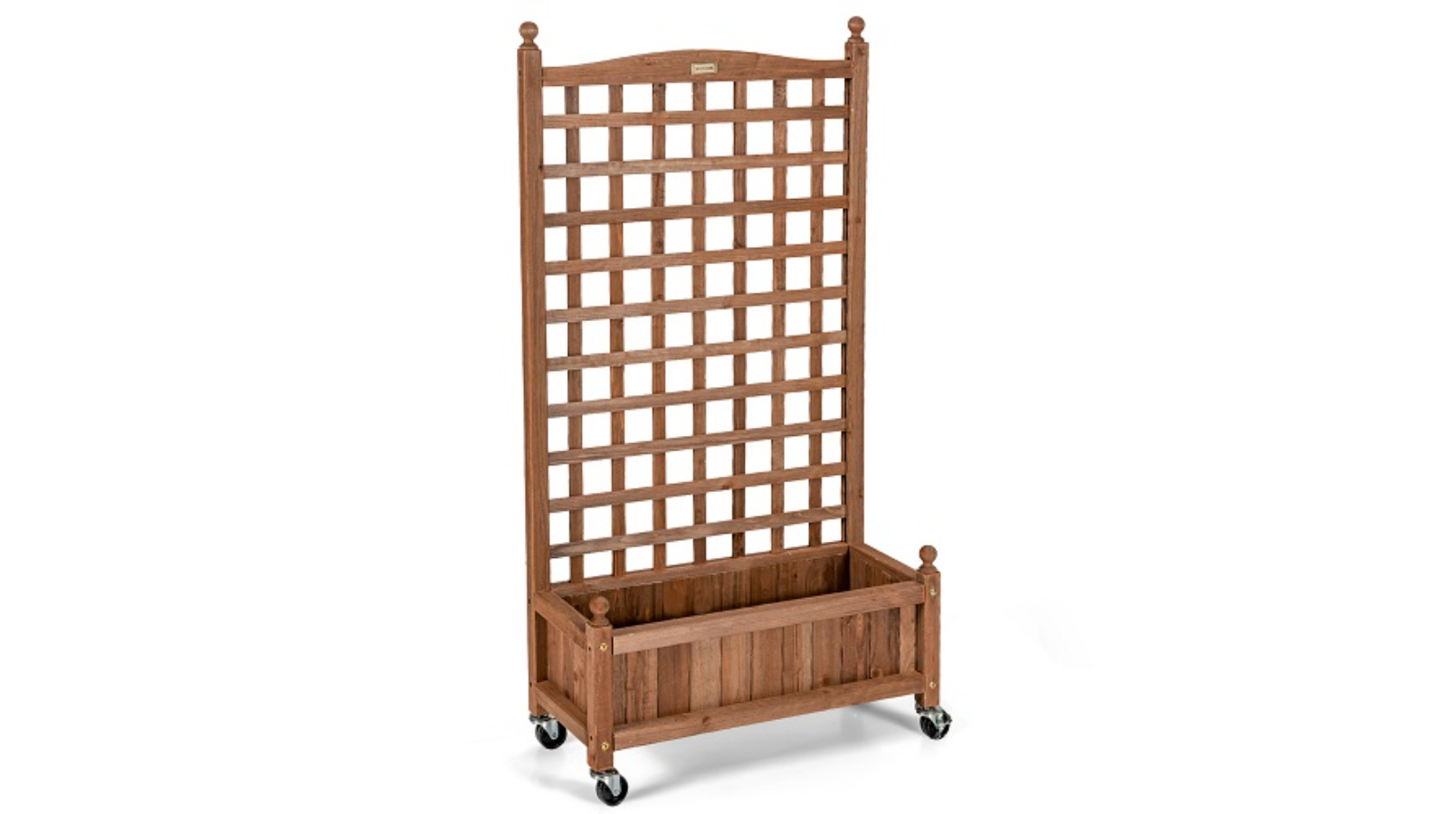 Costway Wooden Mobile Raised Planter Box with Trellis