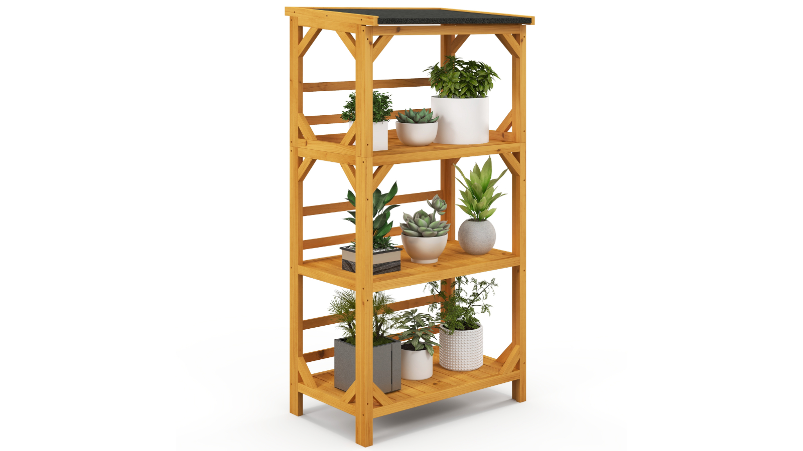 Costway 3-Tier Wood Plant Stand Weather-Resistant 90kg Load with Asphalt Roof