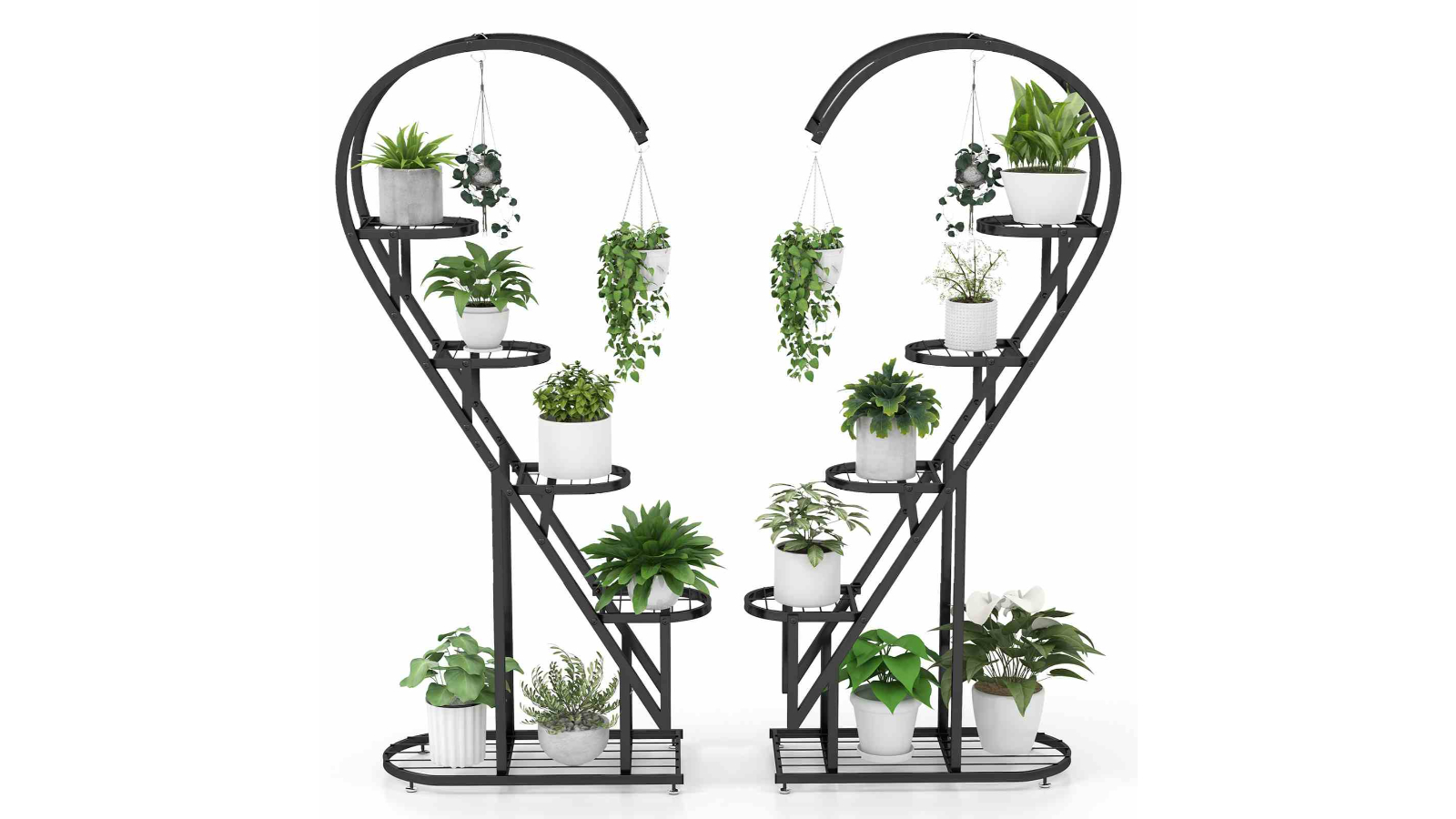 Costway 5-Tier Heart-Shaped Metal Plant Stand with Hanging Hook - Black