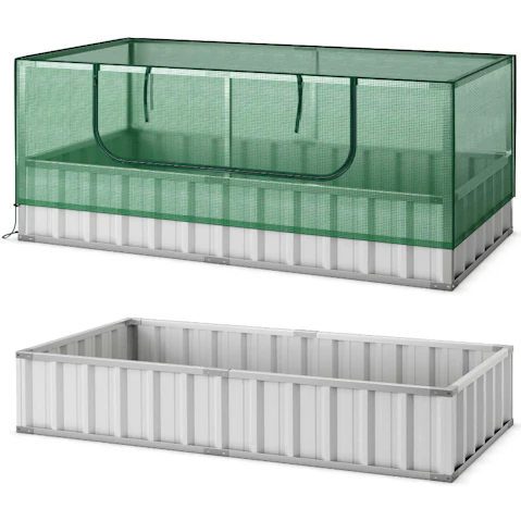 Costway Greenhouse Raised Metal Garden Bed with Roll-up Window