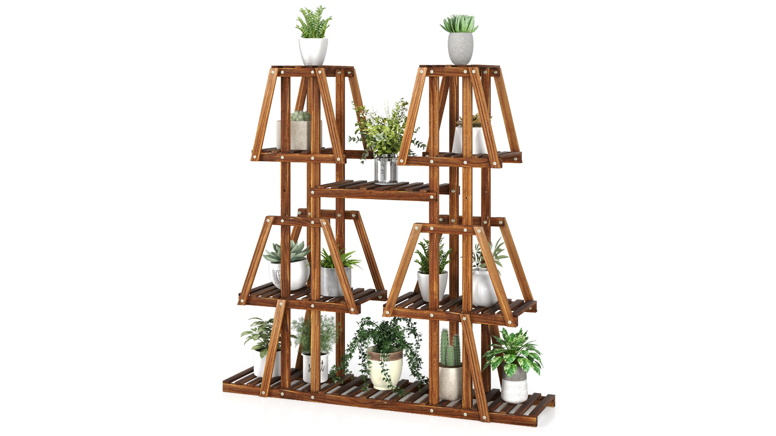 Costway 5-Tier Wood Plant Stand Trapezoid Flower Rack for Indoor/Garden Decor