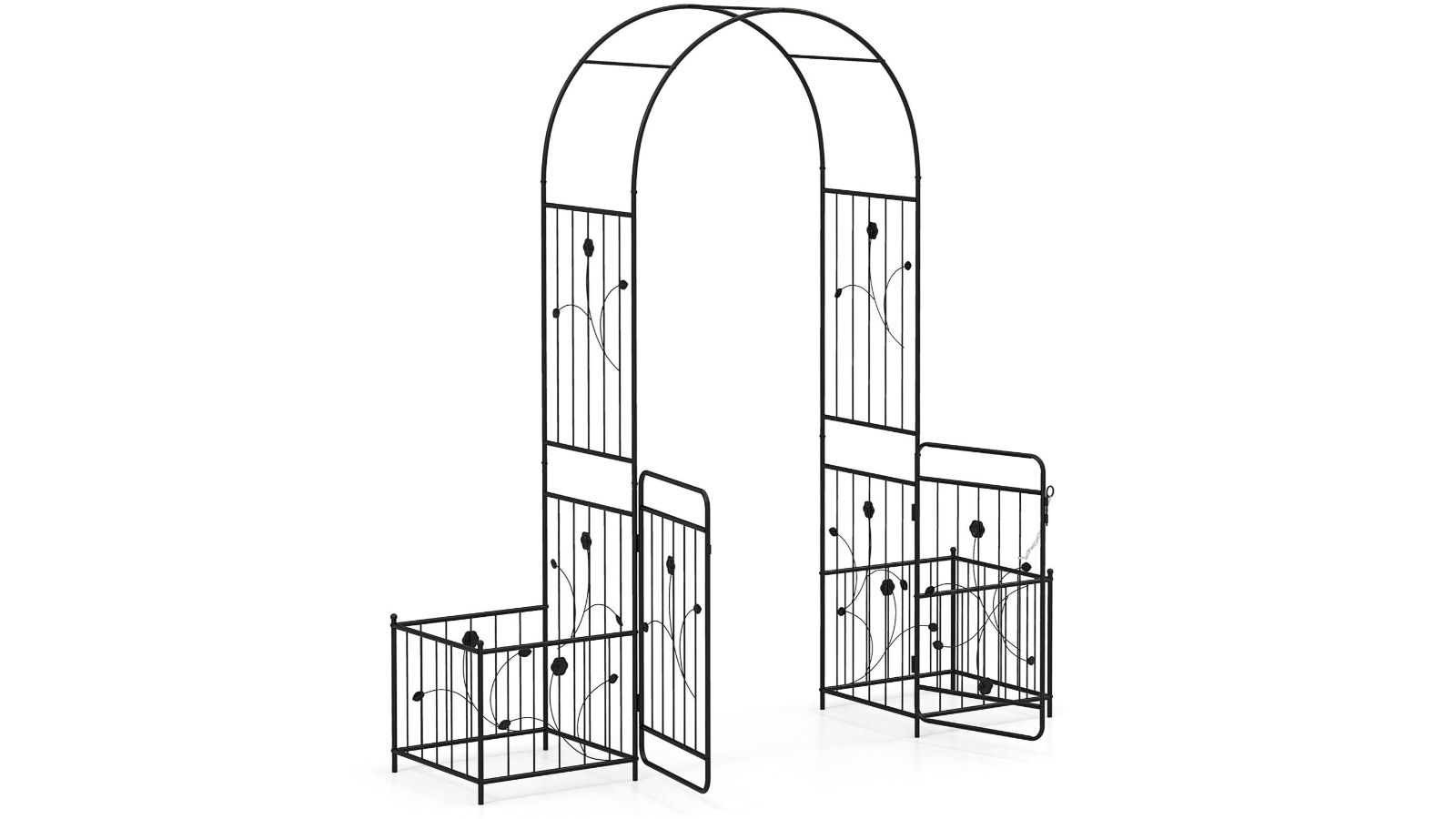 Costway 2.2metre Garden Arch with Lockable Gate and Side Planter - Black