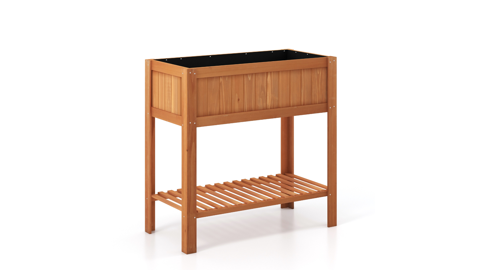 Costway Raised Fir Wood Garden Bed with Storage Shelf