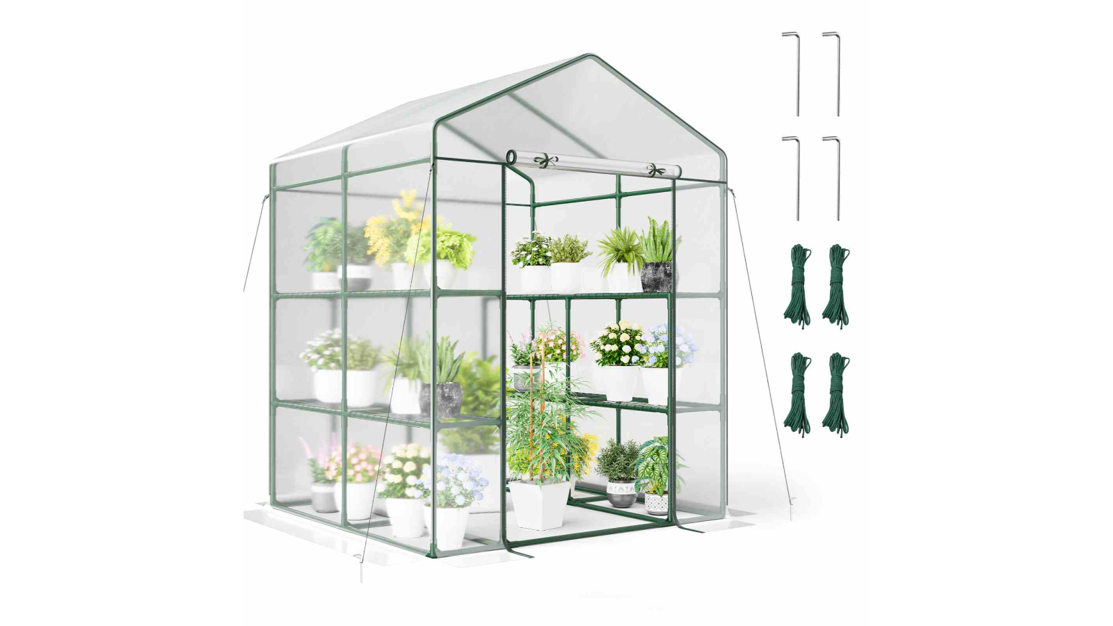 Costway Portable Greenhouse with 3-Tier and 8 Shelves - 139 x 144 x 195cm