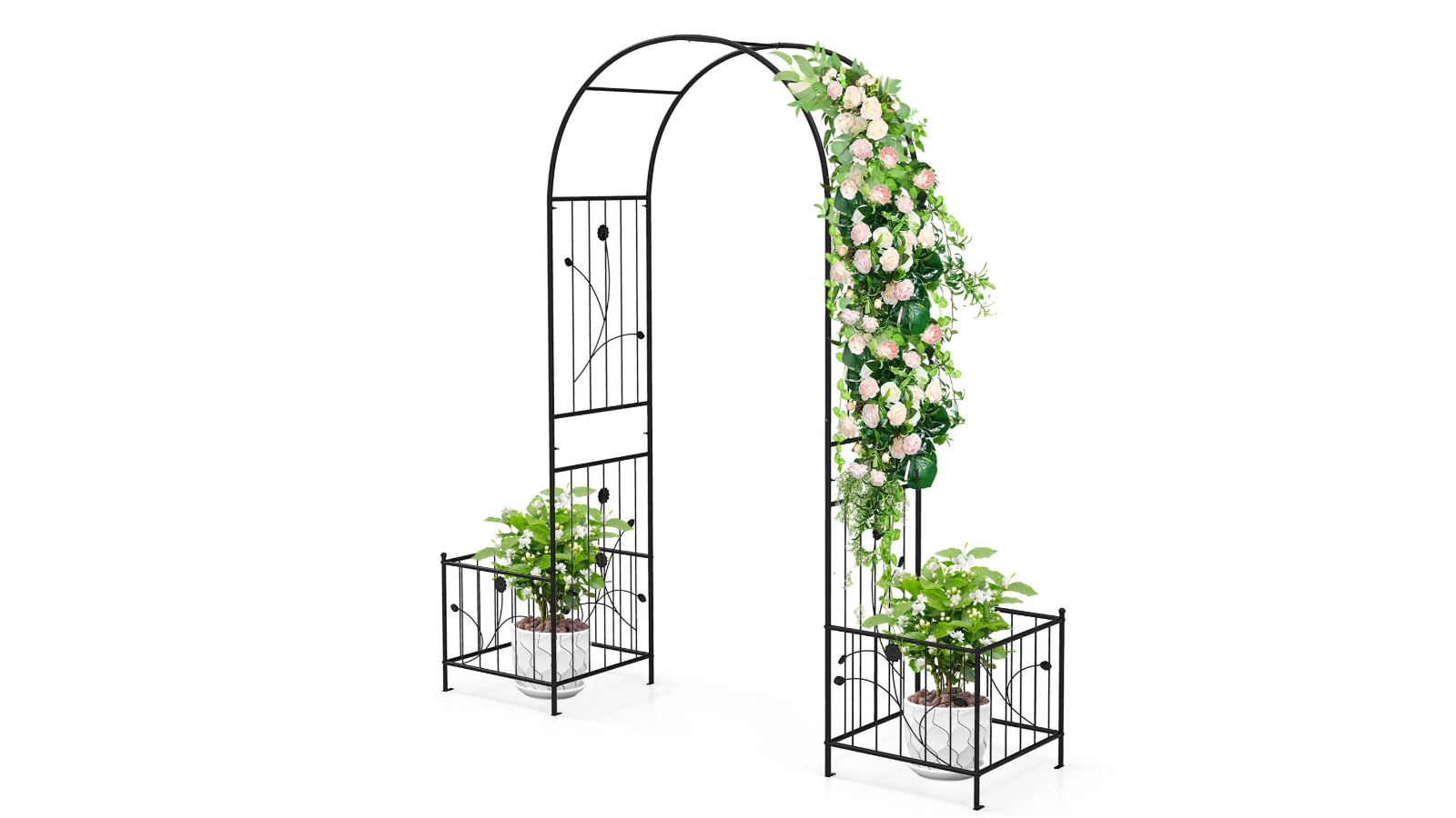 Costway Dome and Flower Iron Garden Arch with Wrought Gate - Black