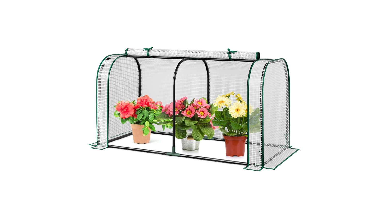 Costway 118cm Portable Greenhouse Shed with Metal Frame and PE Cover - White