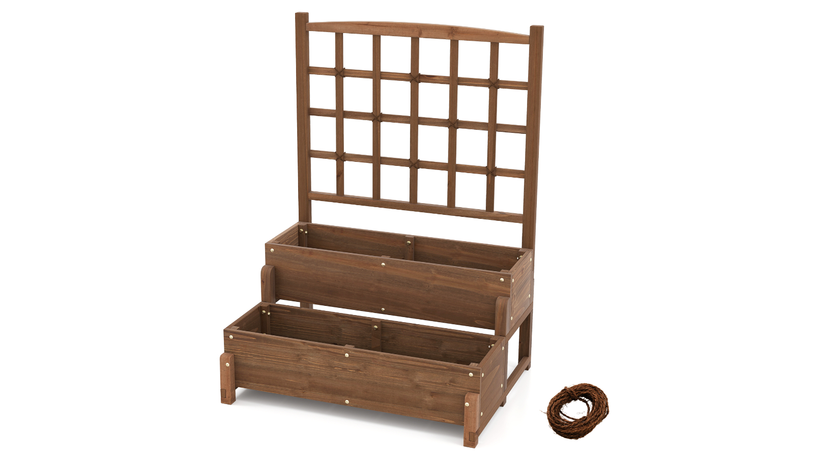 Costway 2-Tier Wooden Raised Garden Bed with Trellis and Twisting Rope