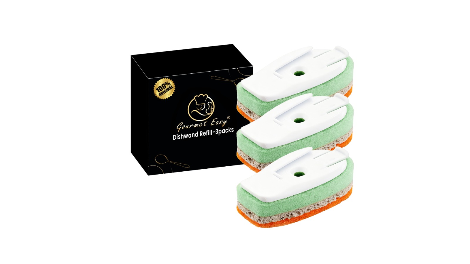Gourmet Easy Pack of 3 Non Scratch Dishwand Sponge Refill