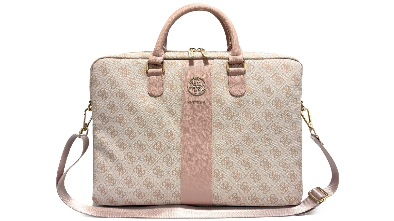 Guess 4G PU Leather 16-inch Laptop Bag with Metal Logo - Pink