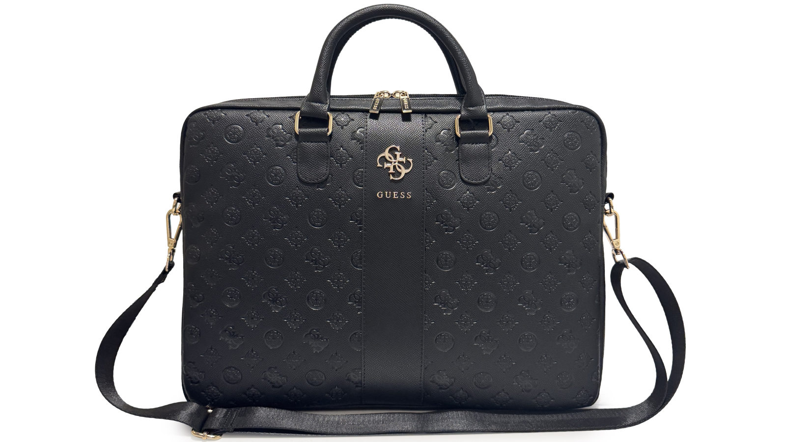 Guess 4G Peony PU Leather Metal Logo 16-inch Laptop Bag - Black