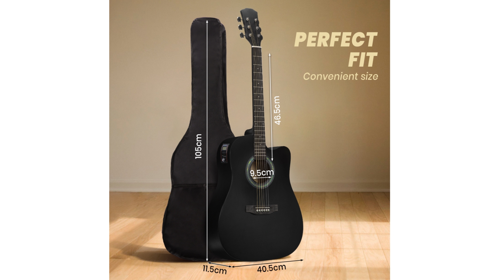 INT 41inch Wooden Acoustic Guitar Full Size EQ Capo Gig Bag Black