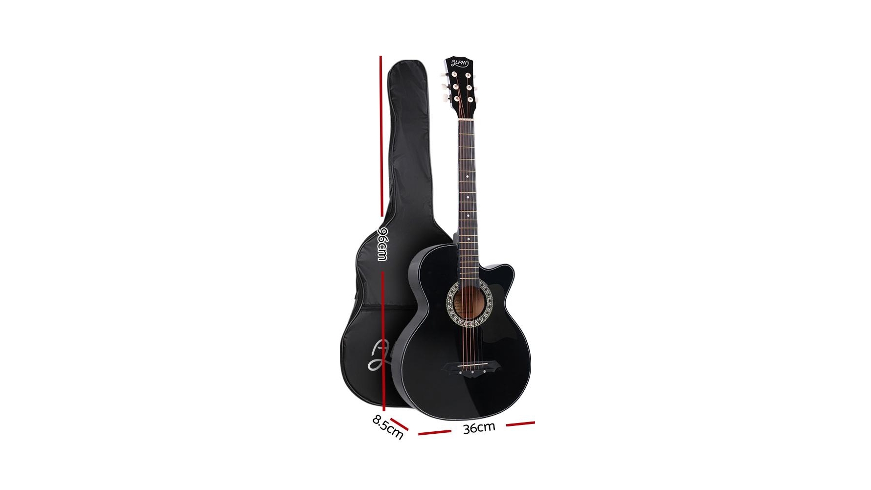 Alpha 38 inch Acoustic Guitar Steel Stringed Black Harvey Norman