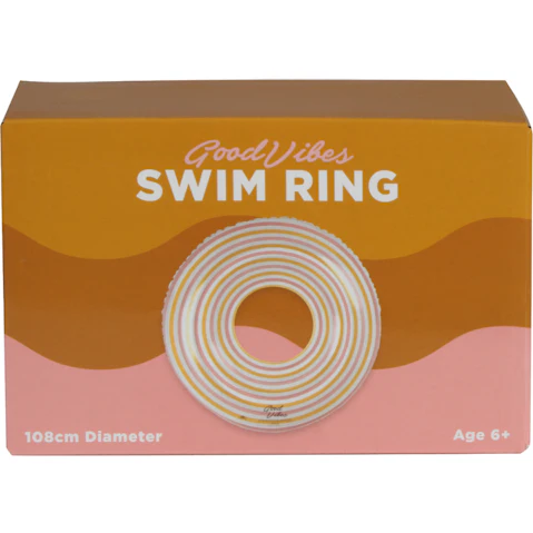 Good Vibes 108cm Kids Inflatable Stripe Swim Ring Toy