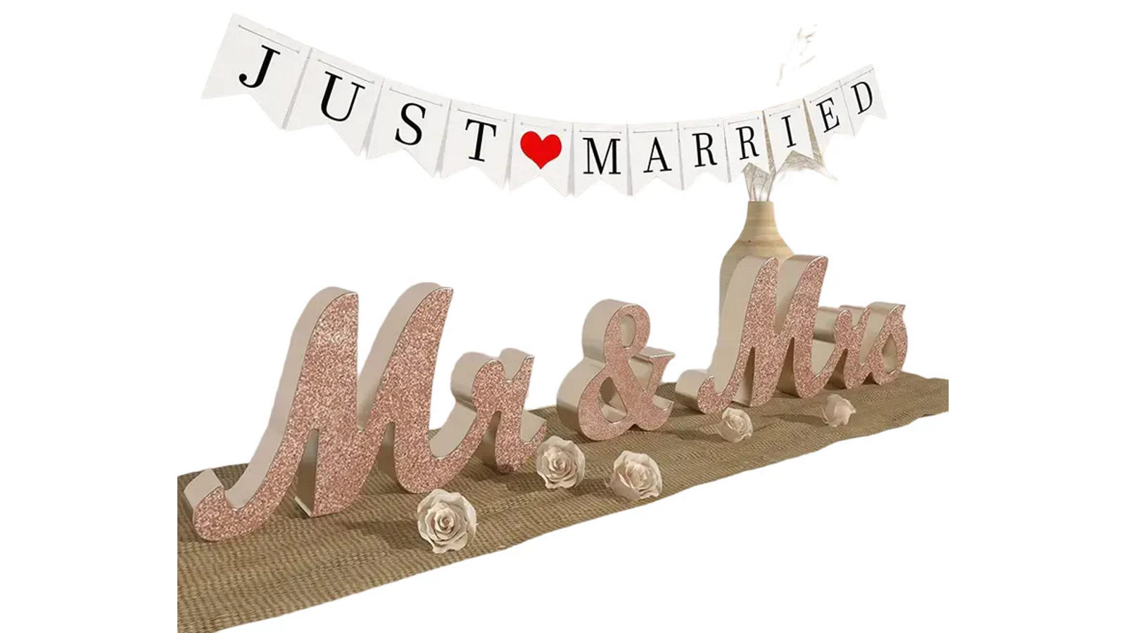 NNETM Rose Golden Mr and Mrs Wedding Table Large Wooden Letters