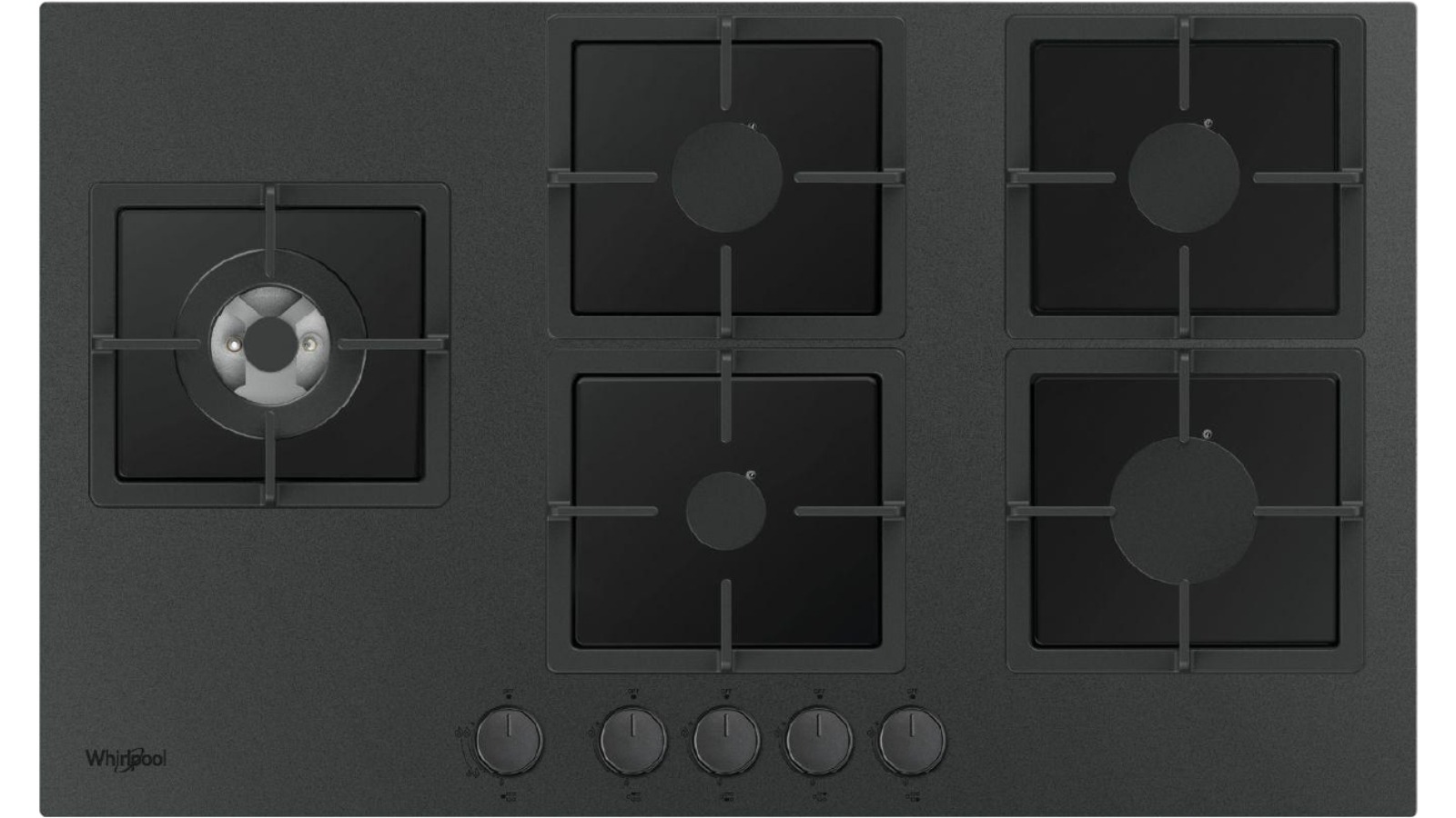 Whirlpool 90cm 5-Burner Ceramic Glass Gas Cooktop - Matte Black