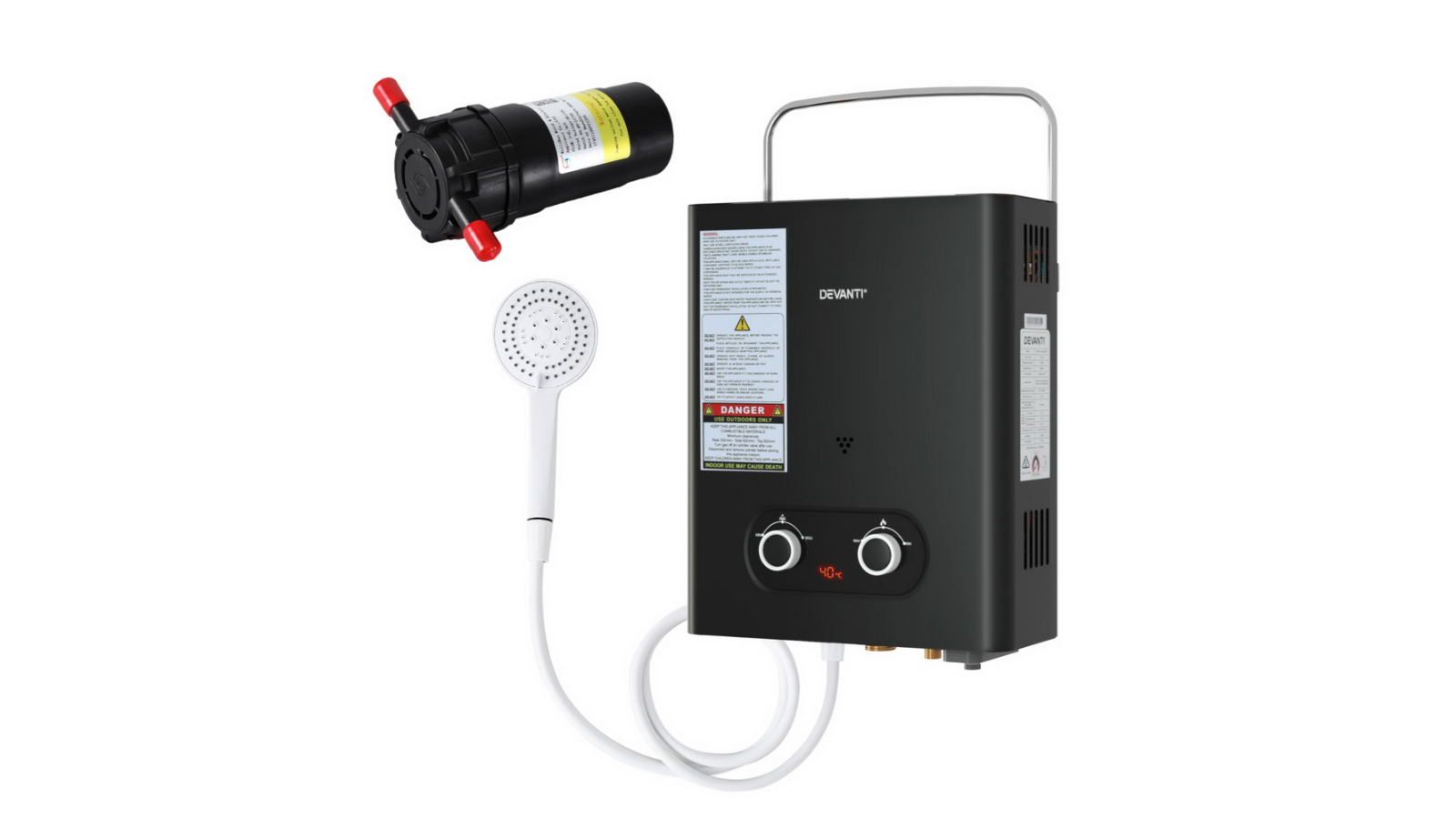 Devanti Portable LPG Gas Water Heater with Pump - Black