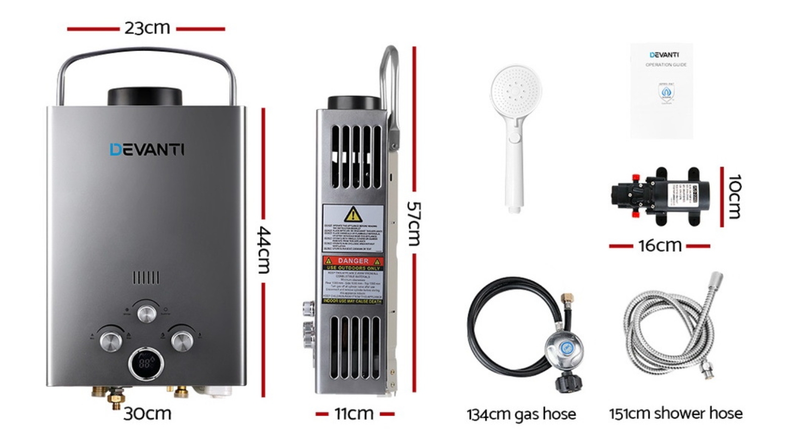 Devanti Portable LPG Gas Shower Heater Head 12V Water Pump Grey Harvey Norman