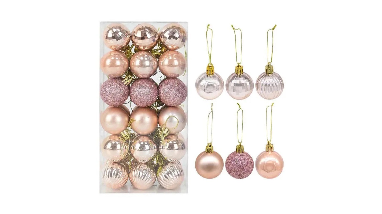 NNEOBA 36 Piece Christmas Ball and Tree Ornament Set - Rose Gold