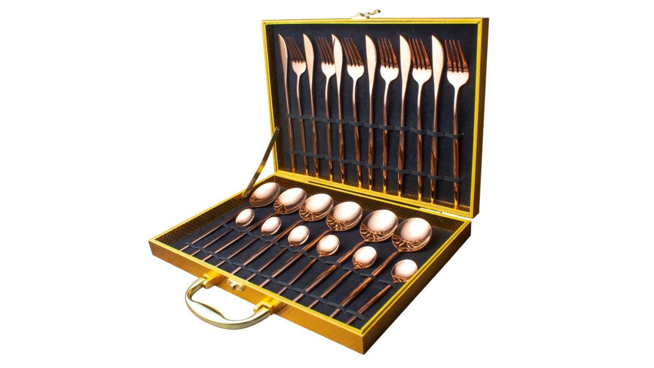 NNEOBA 24 Piece Stainless Steel Dinnerware Set - Gold