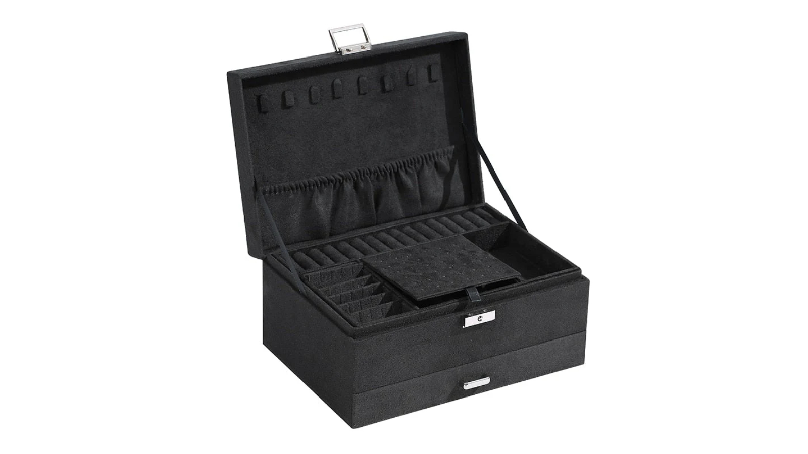 NNEOBA 3-Layer Black Flannel Boite a Bijou Jewelry Box for Women Gift