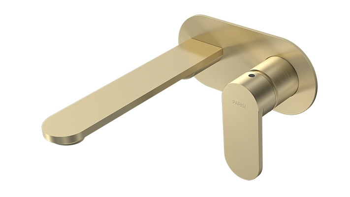 Parisi ABC II Wall Mixer with 190mm Spout on Plate - Brushed Brass