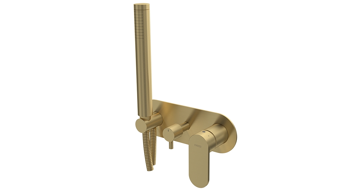 Parisi ABC II Wall Mixer with 2 Way Diverter and Hand Shower - Brushed Brass