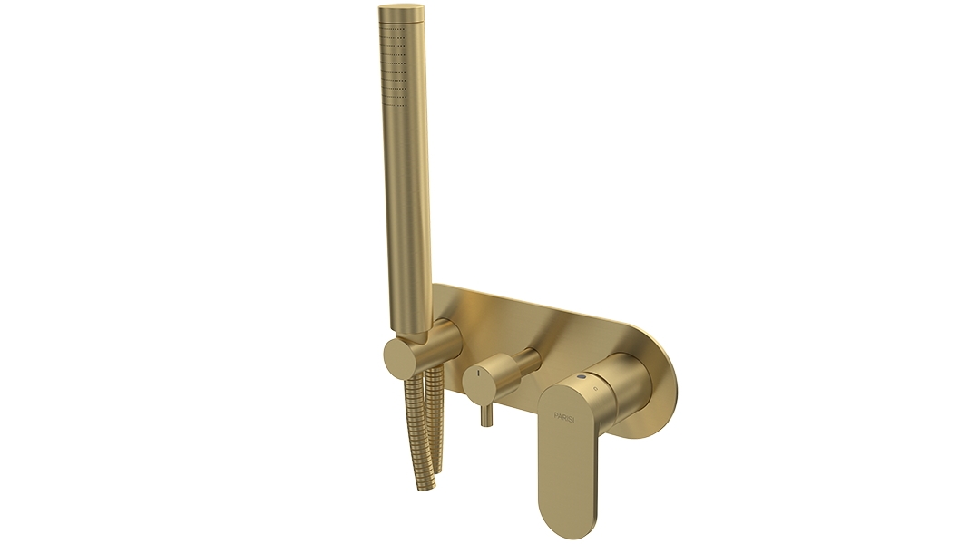 Parisi ABC II Wall Mixer with 3 Way Diverter and Hand Shower - Brushed Brass