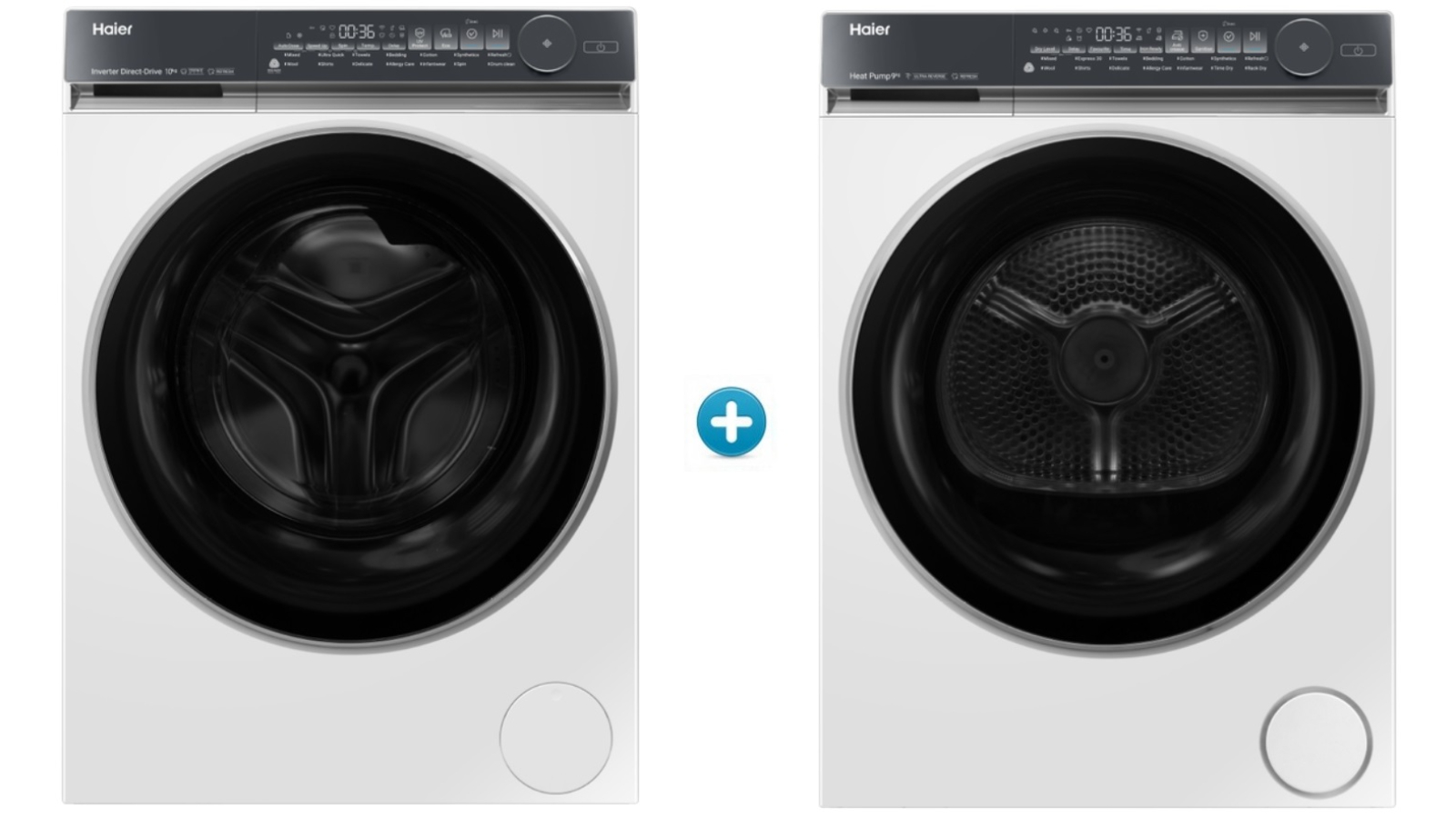 Haier 10kg 500 Series Front Load Washing Machine plus 9kg Heat Pump Dryer - White