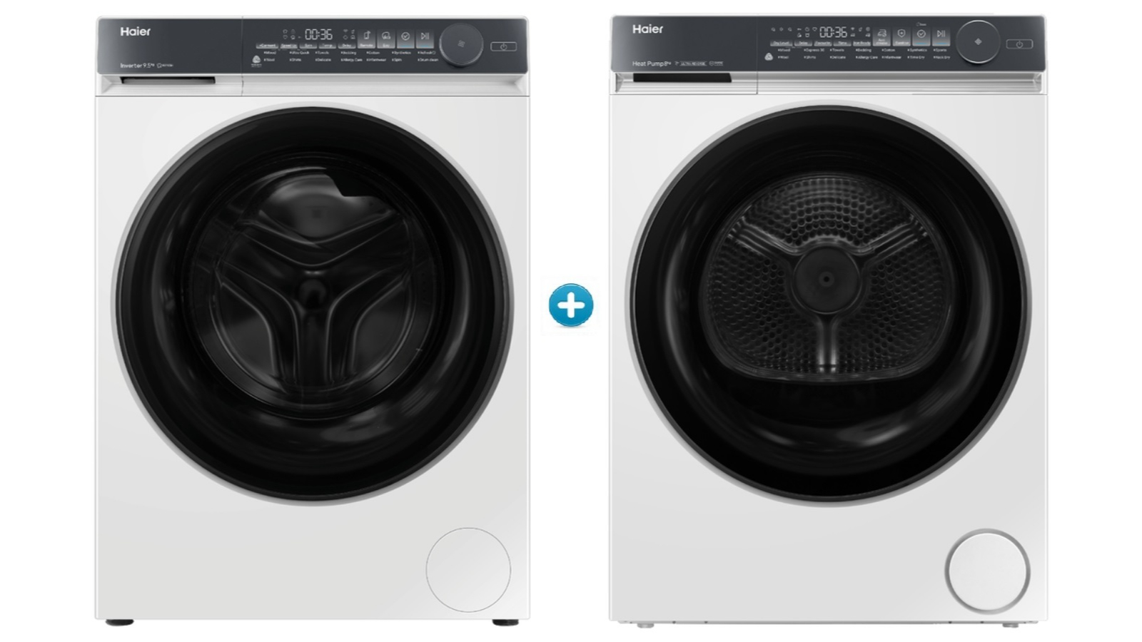 Haier 9.5kg 500 Series Front Load Washing Machine plus Heat Pump Dryer Package - White