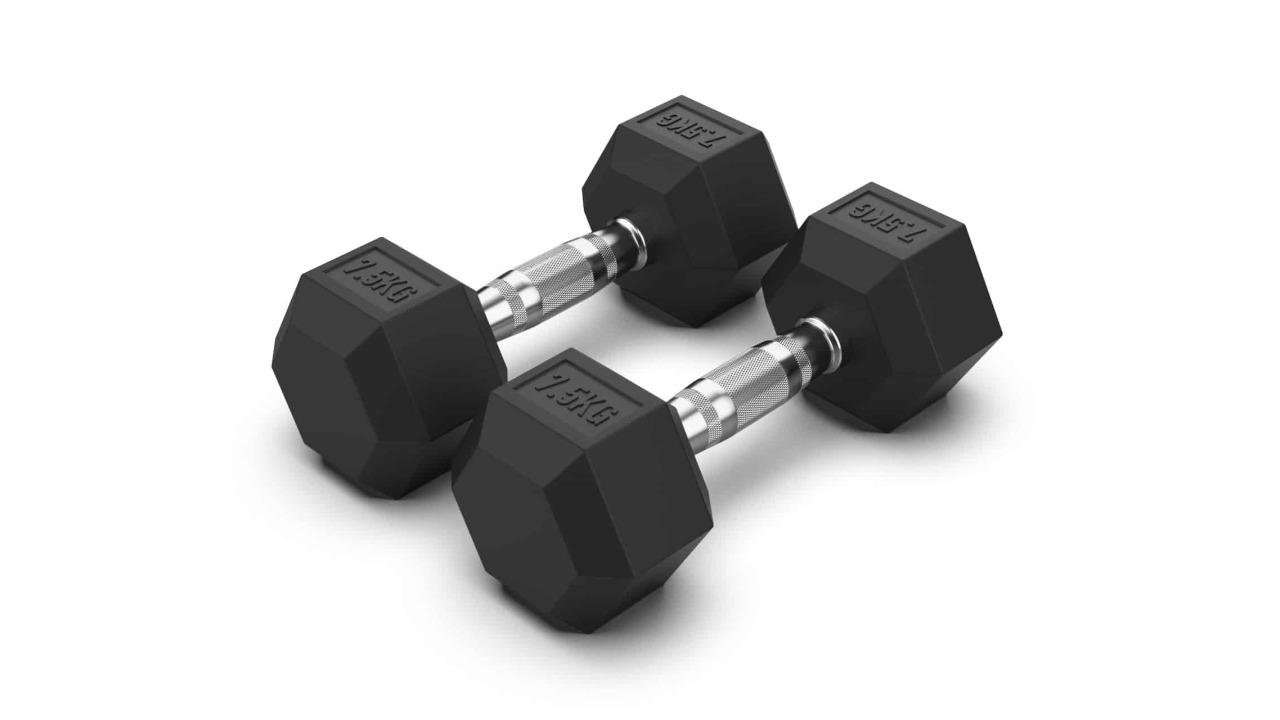 BRIXX Rubber Hex Dumbell Pair - 7.5kg