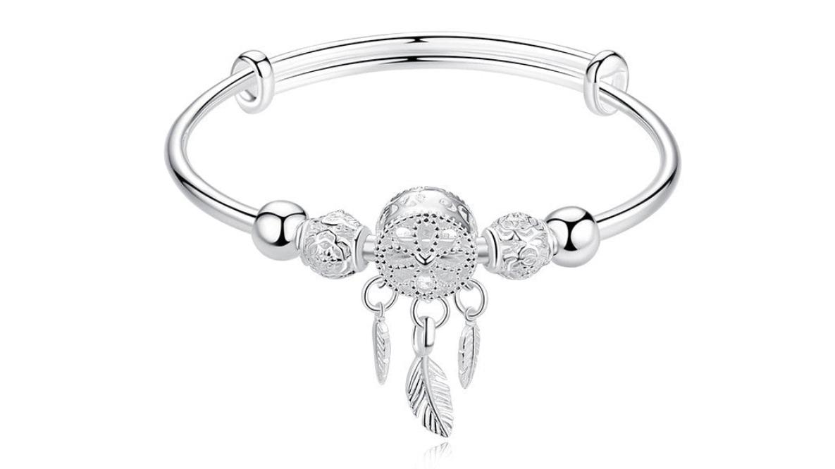 NNEOBA Feather Round Bead Charm Bracelet