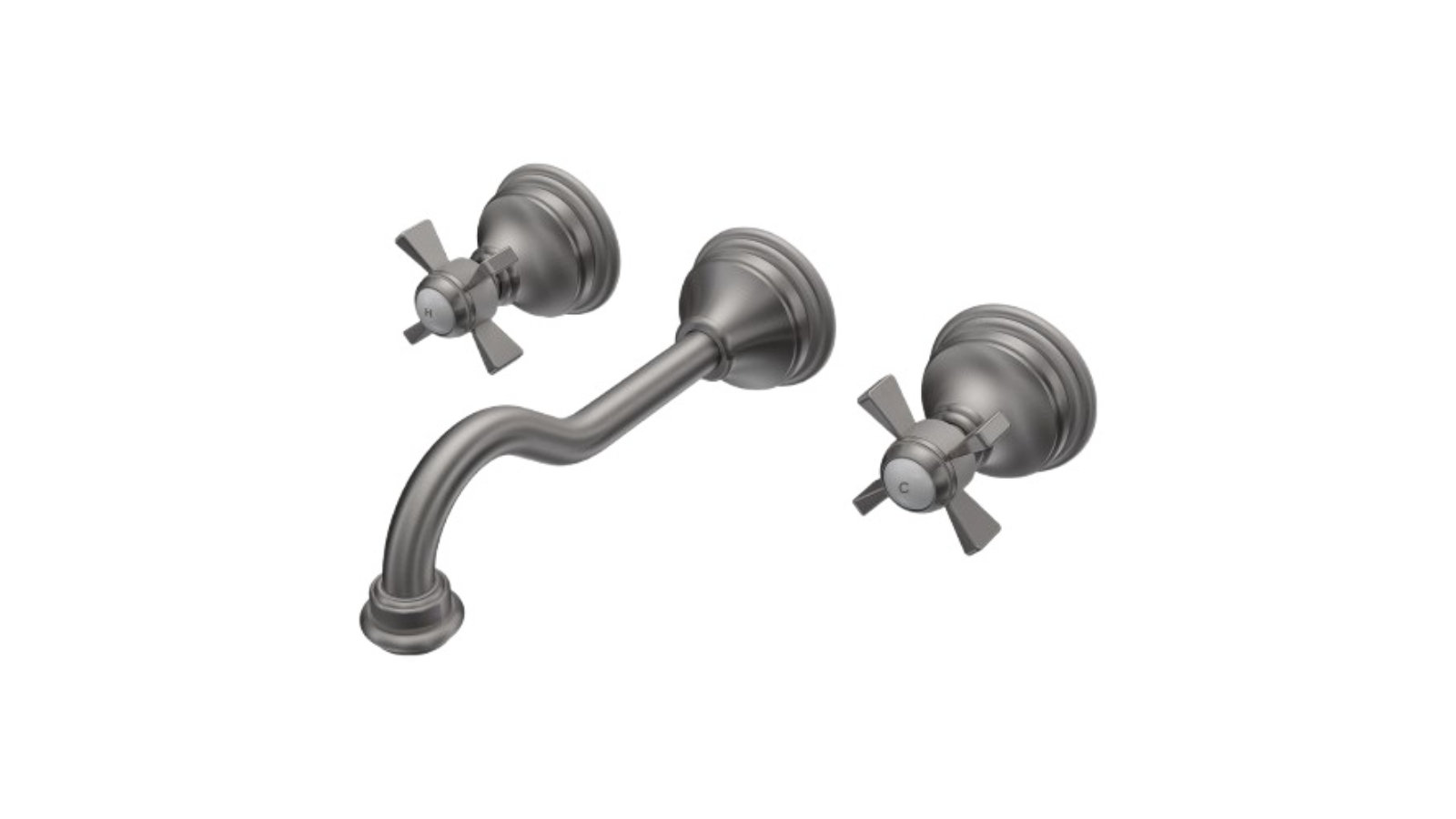 Parisi Hermitage Basin/Bath Wall Set with 200mm Spout and Cross Handle - Pewter