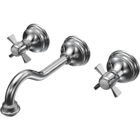 Parisi Hermitage Basin/Bath Wall Set with 200mm Spout and Cross Handle - Chrome