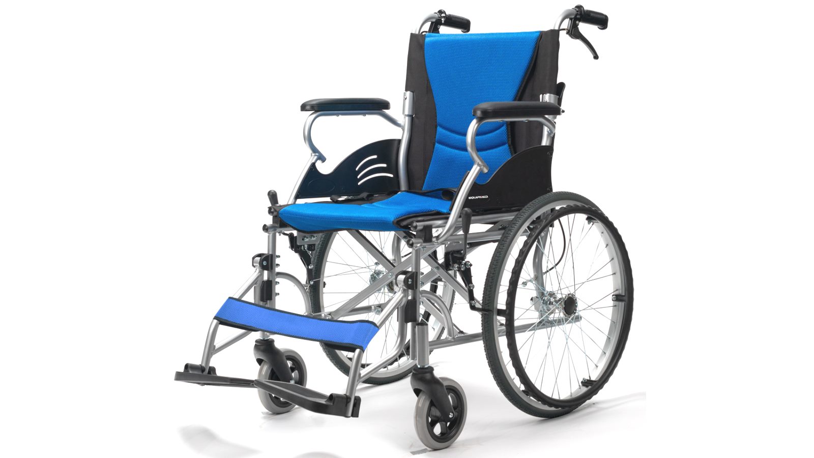 Equipmed 20-inch Portable Aluminium Folding Wheelchair - Blue