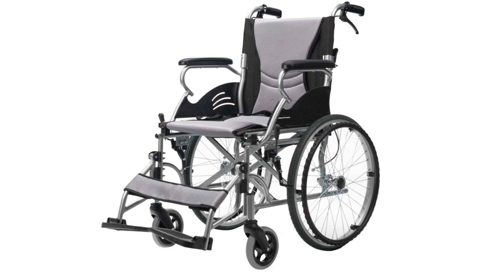 Equipmed 20-inch Portable Aluminium Folding Wheelchair - Grey/Black