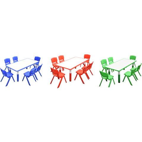HelloDeal 120 x 60cm Kids Whiteboard Drawing Activity Table and 6 Chair Set