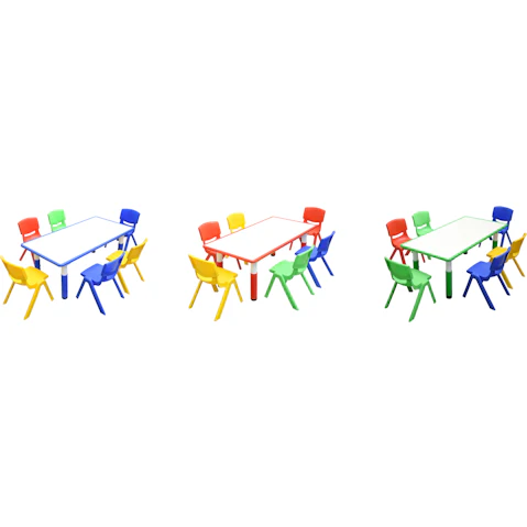 HelloDeal 120 x 60cm Kids Whiteboard Drawing Activity Table and 6 Mixed Chair Set