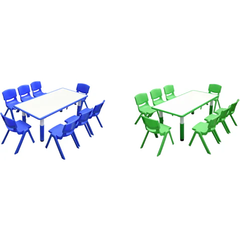 HelloDeal 120 x 60cm Kids Whiteboard Drawing Activity Table and 8 Chair Set