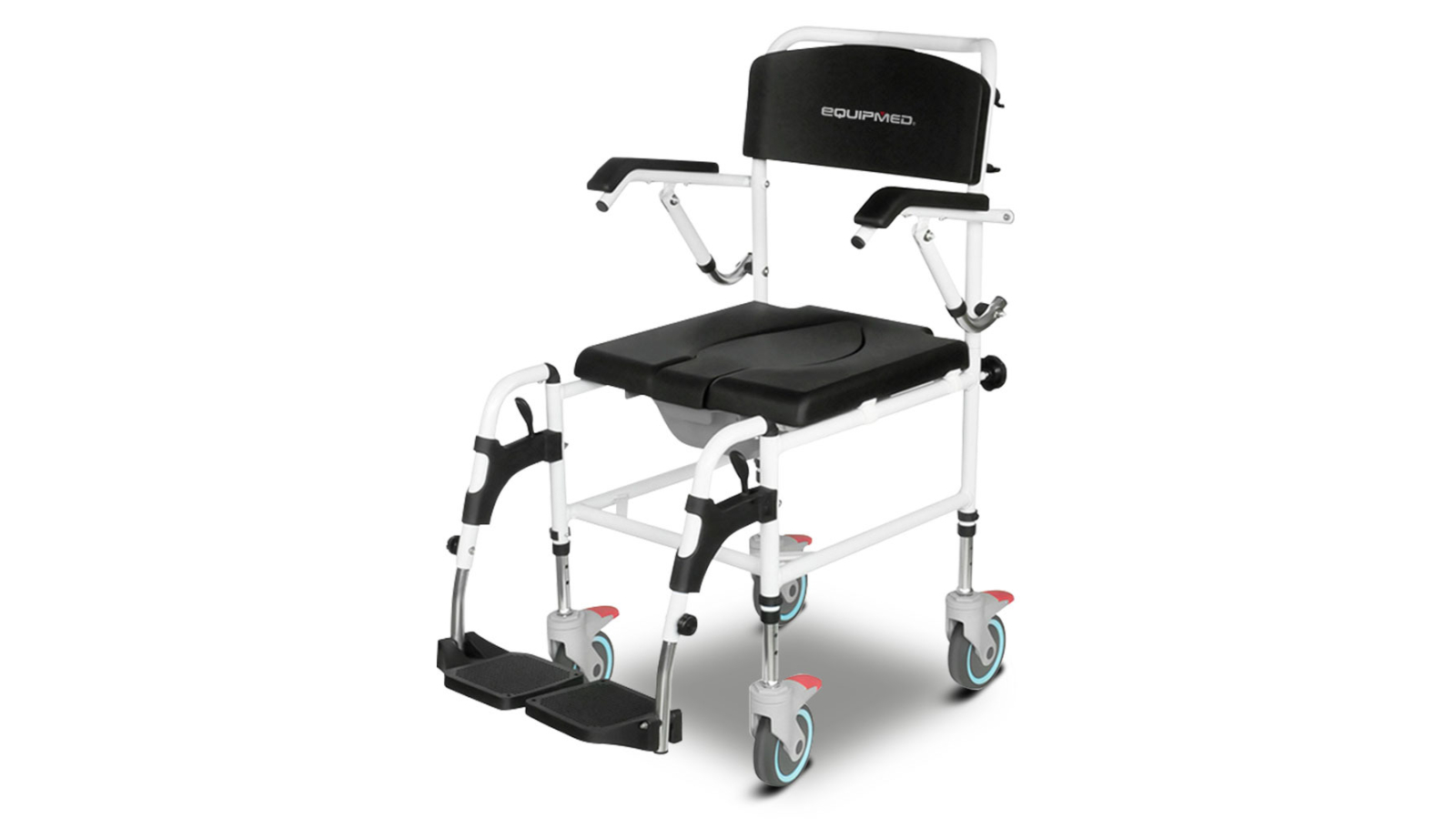 Equipmed Commode Shower Chair with Wheels - Black