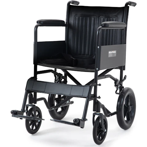 Equipmed 114kg Capacity Steel Frame Folding Transit Wheelchair